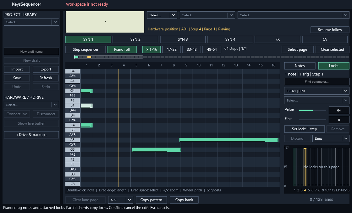 Native Analog Keys piano roll and parameter-lock inspector