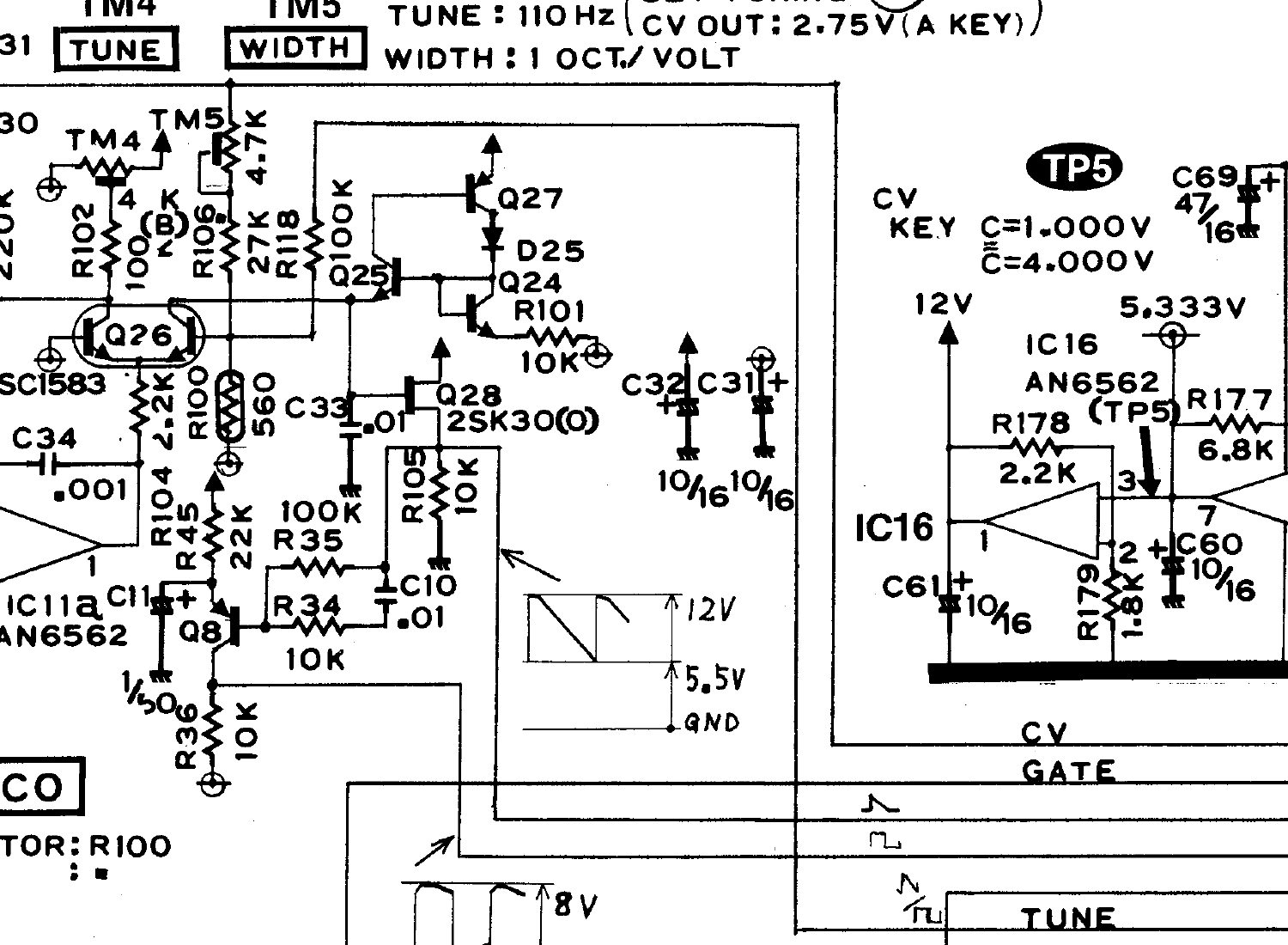 TB-303 oscillator circuit excerpt