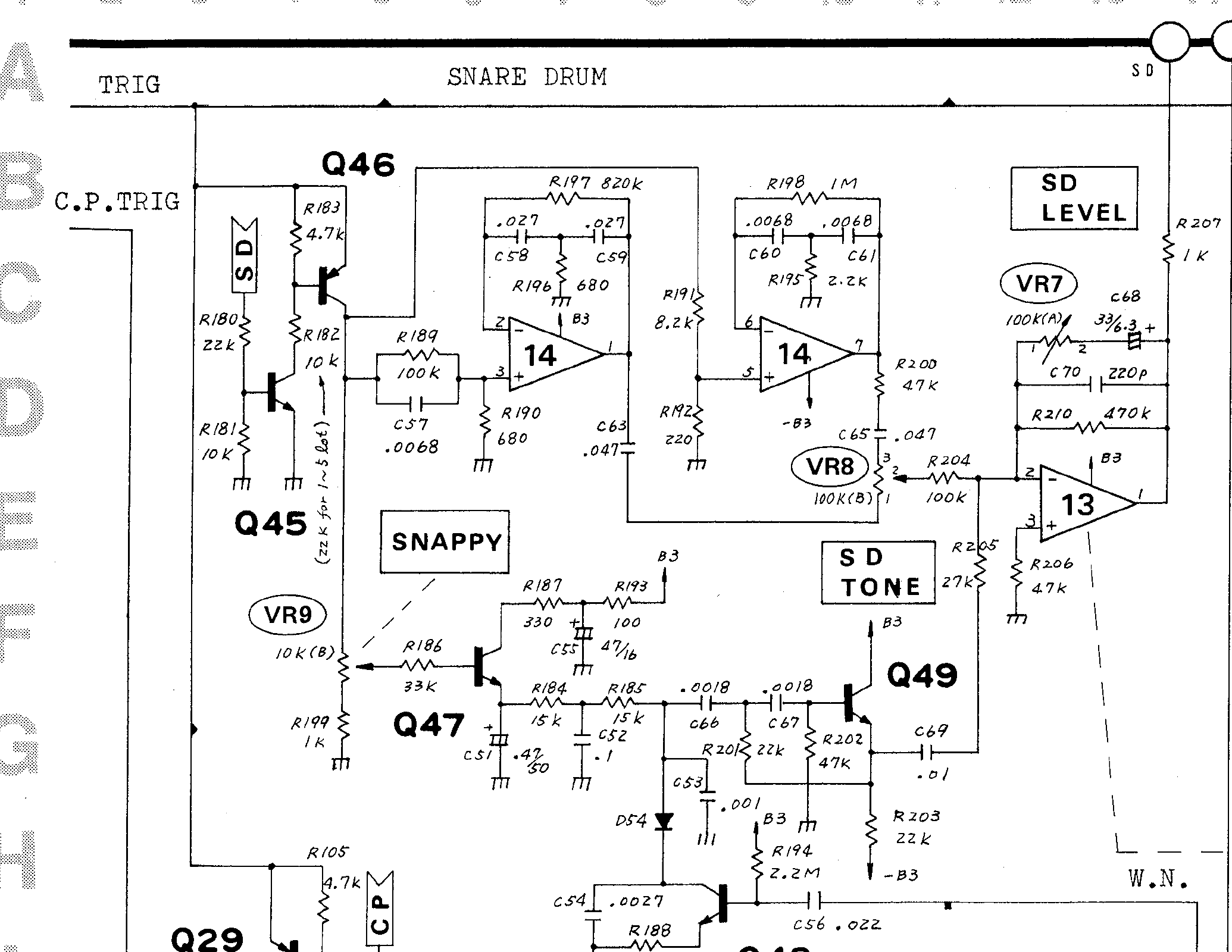 TR-808 snare circuit excerpt